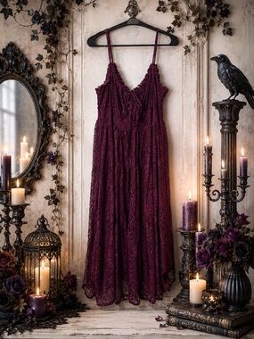 Cosmic Aura Plum Burgundy Floral Lace Maxi Dress Plus Size 4